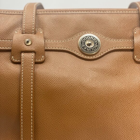Dooney & Bourke Davis Leather Logo Lock Tote Bag - Brown with Red Interior - Picture 11 of 15